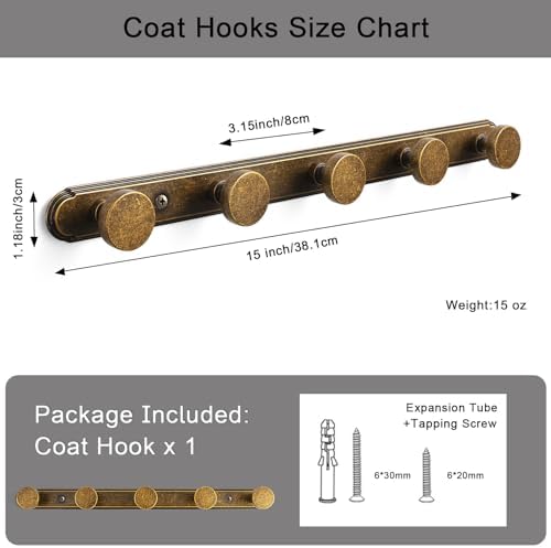 Goo-Ki 1 Pack Antique Brass Coat Rack Wall Mount Heavy Duty, Vintage Brass Towel Rack Zinc Alloy Coat Hooks Wall Mounted for Bag Hat Clothes Scarf - Image 4