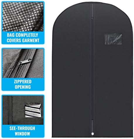 Plixio Garment Bags Suit Bag for Travel and Clothing Storage of Dresses, Dress Shirts, Coats— Includes Zipper and Transparent Window (Black - 100 pack: 40") - Image 2