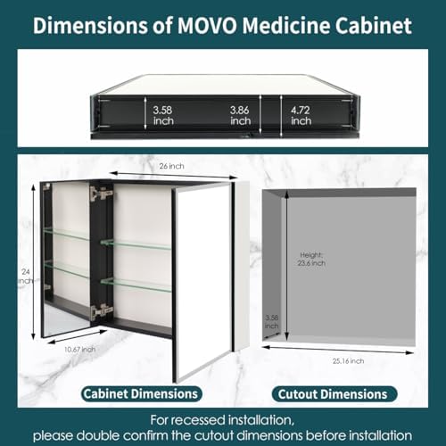 Movo Recessed or Surface Mount Medicine Cabinet - Image 2