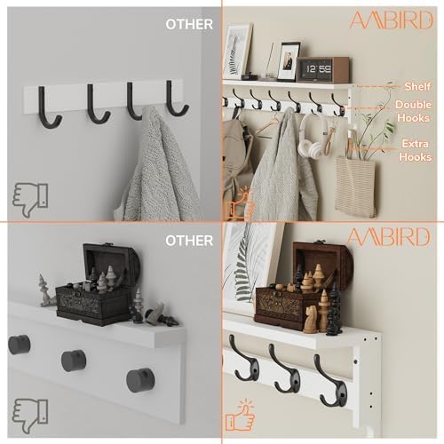 AMBIRD Coat Rack Wall Mount, 35 Inch Large Coat Hooks Wall Mounted with 7 Dual Metal Hooks and 2 Side Hooks, Wall Hooks with Shelf in Entryway, Kitchen, Living Room, Bathroom, Bedroom (White) - Image 4
