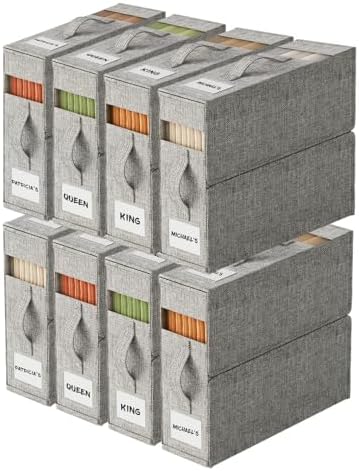 8Pack Sheet Organizers and Storage with Handles – Foldable Linen Closet Storage for King & Queen Sheet Sets – Clear Window & Removable Labels – Dustproof & Space-Saving Design, 8Pack, Grey by ActCosy