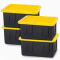 HOMZ Durabilt Plastic Storage Bins with Lids, 15 Gal, Black/Yellow, 4-Pack by Homz