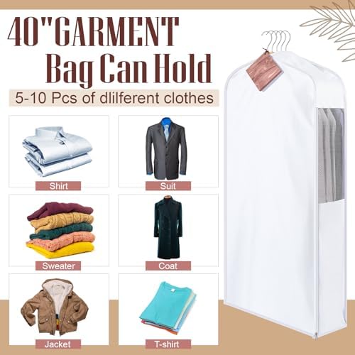 Briwooody Cotton Garment Bags,2 Sets,Moth Protection,40 x 24 x 10 in, White - Image 4