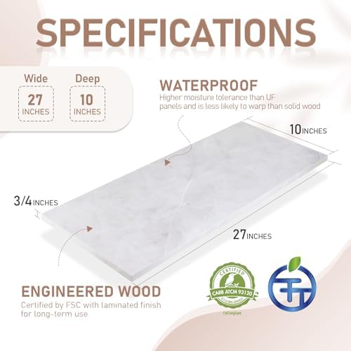 Kaboon 27 inch Long 10 inch Deep Floating Shelves for Wall Set of 2, Large Open Shelves Wall Mounted, Space Saving Home and Commercial Use, White Rock - Image 4