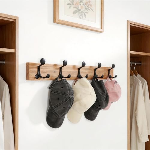 SKOLOO 24-Inch Wood Coat Rack Wall Mount with 5 Triple Hooks - Ideal for Family Entrances, Classrooms, and Pet Supplies Storage - Perfect Coat Hooks for Wall, Black on Natural - Image 4
