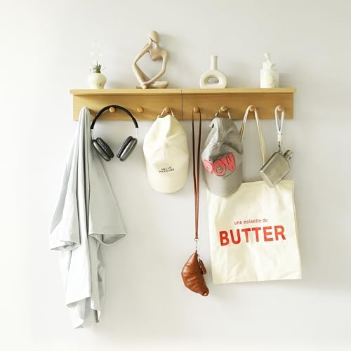 Entryway Coat Rack Hooks with Shelf, Sturdy Wooden Floating WallOrganizer Shelf with 4 Hooks siutable for Entrance, Mudroom, Kitchen, Bathroom,.etc(2pc-Oak Finish) - Image 6