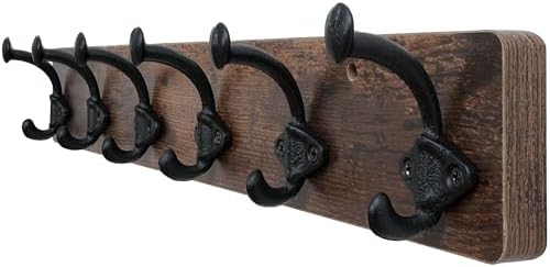 WEBI Rustic Coat Rack Wall Mount,24" Long 6 Cast Iron Coat Hooks Wall Mounted,Heavy Duty Farmhouse Wood Coat Hanger Wall Antique Vintage Hooks for Hanging Jacket,Clothes,Backpack,Rustic Brown by WEBI
