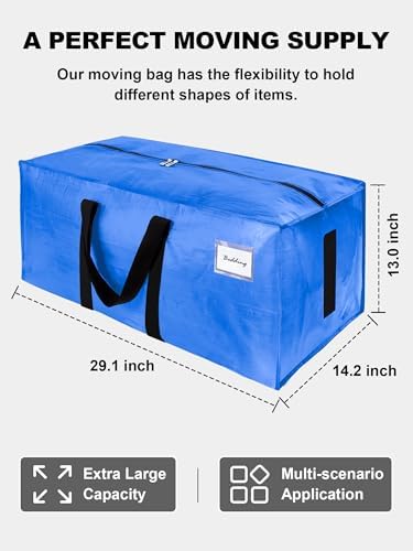 HOMESURE Supports 200lbs Heavy Duty Moving Bags - Strong Zipper & Wrap-Around Handles - Water-Resistant Storage Totes, Durable Alternative to Moving Boxes - 40 Pack - Sky Blue - Image 5