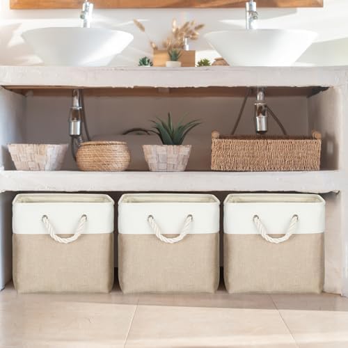 meekoo 8 Pack Fabric Storage Bins Baskets, 15 x 11 x 9.5 in, Beige - Image 6
