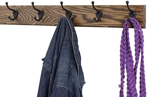 PegandRail Oak Coat Rack with Oil Rubbed Bronze Hat & Coat Style Hooks (Walnut, 25.5" x 3.5" with 5 Hooks) - Image 2