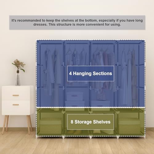 67" Portable Wardrobe Closet for Hanging Clothes Large Capacity for Bedroom - Image 5