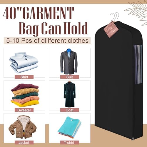 Briwooody Cotton Garment Bags, 2 Sets,Moth Protection,40 x 24 x 6 in, Black - Image 4