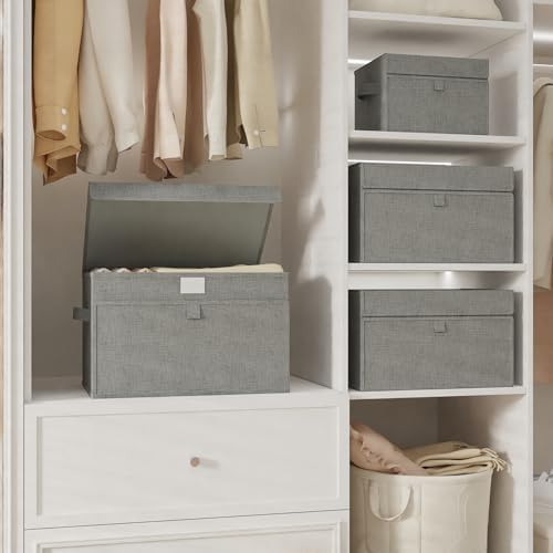 Foldable Storage Boxes with Flip Cover,13x9.1x7.9in,Grey,4 Pack - Image 3