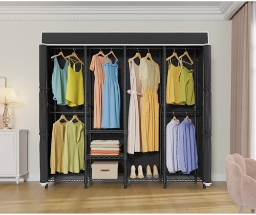 VIPEK V40C Medium Covered Clothes Rack, Freestanding Clothing Rack with Black Oxford Fabric Cover for Hanging Clothes, Adjustable Portable Closet Wardrobe for Bedroom & Walk-in Closet, Max Load 900LBS - Image 2