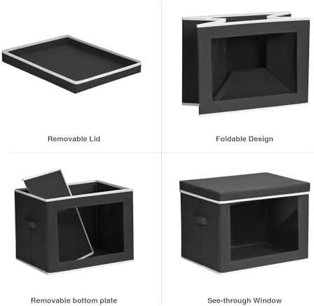 Homsorout Stackable Storage Bins with Lids - Medium Storage Box with Lids, Foldable Closet Boxes for Organizing, Wardrobe Clothes Organizer with Window, Cubes Bins for Living Room, 5 Pack, Black - Image 7
