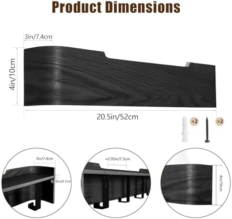 Coat Rack Wall Mount with Hidden Hooks, Wall Hooks with Shelf, Wall Key Holder Mount Wooden Shelf Entryway Hooks for Bedroom Bathroom for Hanging Coats Hats Bags Towels (Black, 5 Hooks) - Image 3