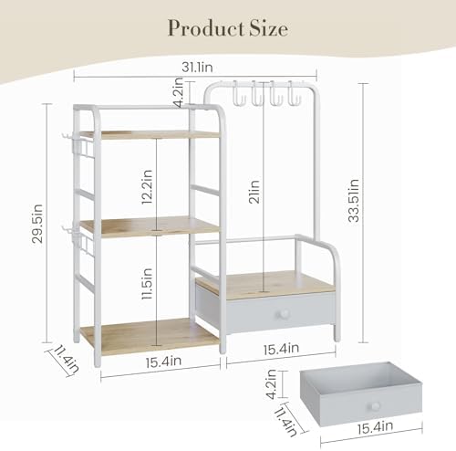 Purse Organizer for Closet, with Bottom Drawer, Extra Large Capacity 3 Tier Handbag Storage Rack for Women, 10 Purse Hanger and Hooks for Bag Organizer, Floor-Standing, Home, Living Room (Wooden) - Image 2
