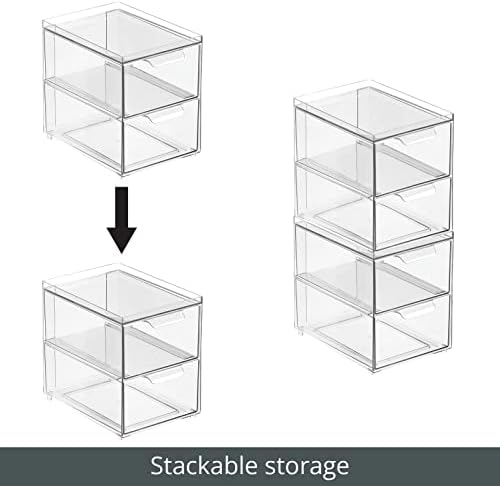 mDesign Stackable Storage Containers Box with 2 Pull-Out Drawers - Stacking Plastic Drawer Bins for Master or Guest Bathroom, Linen Closet, Vanity, or Makeup Table - Lumiere Collection - 8 Pack, Clear - Image 5