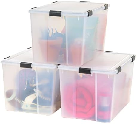 IRIS USA 3-Pack 156 Qt Storage Bins with Gasket Lids, Clear/Black by IRISUSA