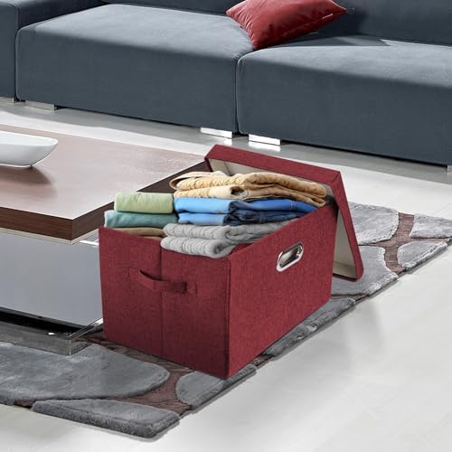 TYEERS Collapsible Storage Bins With Lids, Large Fabric Storage Boxes - 2 Pack - Red Wine - Image 5