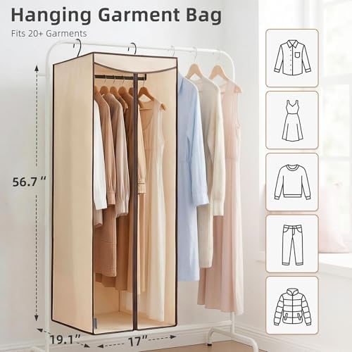 STORAGE MANIAC Garment Bags for Hanging Clothes, 57-Inch, Beige, 2-Pack - Image 2