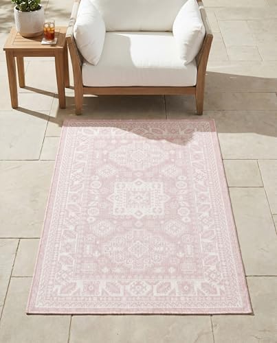 Rugs.com - Outdoor Aztec Rug – 3' 1 x 5' 3 Pink Indoor/Outdoor Rug – Weather-Resistant Flatweave for Patio, Deck, and Porch - Image 5