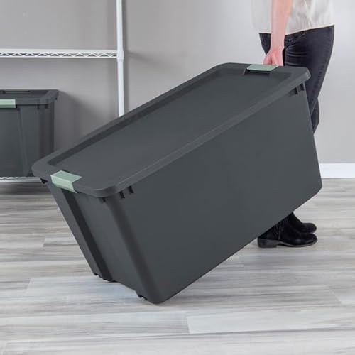 Sterilite 16 Pack 45 Gallon Wheeled Latch Tote, Stackable Plastic Storage Bin, Gray/Green - Image 4