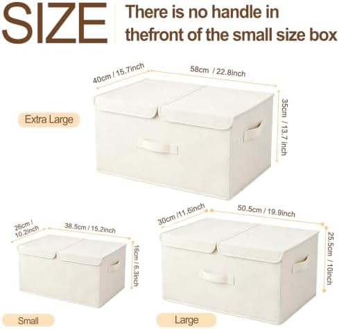 2 Pack Large Storage Boxes with Lids and Handles, Collapsible Linen Storage Bins Organizer Containers Baskets Cube with Removable Divider for Home Bedroom Closet Office (Cream, XL) - Image 6