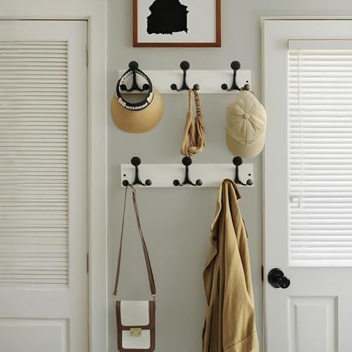 WEBI Coat Rack Wall Mount,17" Solid Wood Coat Hooks Wall Mounted Coat Hanger,16" Hole to Hole,Heavy Duty Hook Rack Rail,3 Triple Hooks for Hanging Coats,Jacket,Clothes,Hat,Backpack,White,2 Packs - Image 2