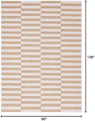 Unique Loom Outdoor Collection Classic Stripes, Transitional Indoor & Outdoor Area Rug 8' 0" x 11' 0", Light Brown/ Ivory - Image 2