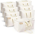 Soft Large Canvas Storage Bags with Zipper. Thick Breathable. Four Carrying Handles and Window. Cotton Linen Storage for Pillows, Quilt, Blankets and Comforter, 80L, Beige by Unknown