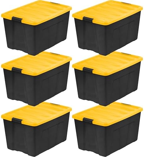 IRIS USA 6-Pack 72 Quart Storage Bins with Lids, Black/Yellow by IRISUSA