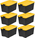 IRIS USA 6-Pack 72 Quart Storage Bins with Lids, Black/Yellow by IRISUSA