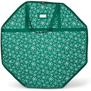 Covermates Keepsakes Deluxe Wreath Storage Bag – Heavy-Duty Polyester with Buckle Strap & Structured Interior – Protective Holiday Organizer with Handles, D-Ring & Label Window, Green Snowflake by Covermates