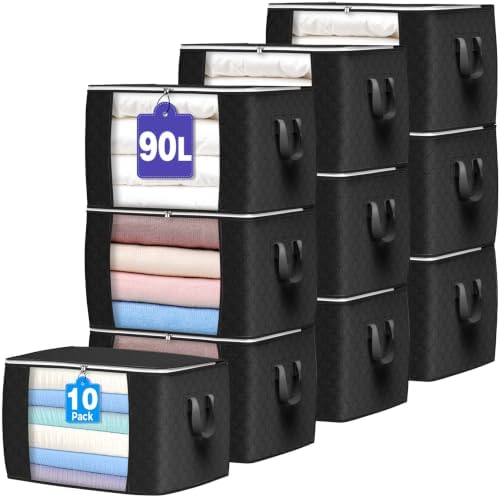 90L Large Storage Bags, 10 Pack Clothes Storage Bins Closet Organizers by BuddingJoy-BuildaJoyfulLifeforYou