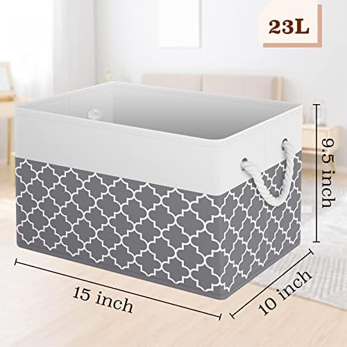 Fab totes Storage Bins 6-Pack, Foldable Storage Baskets for Organizing Toys, Books, Shelves, Closet, Large Storage Box with Rope Handles, Sturdy Organizer Bins,Clover Grey - Image 2