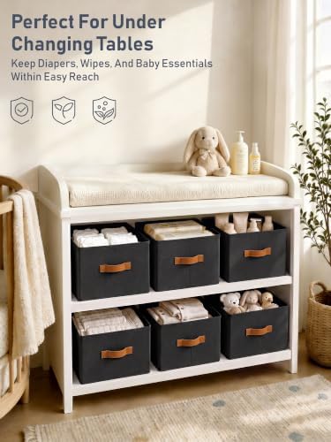 6 Pack Large Closet Storage Baskets Bins for Shelves, Collapsible Fabric Closet Organizers and Storage with Polyester Handles, Decorative Baskets for Organizing Clothes, Towels, Linen Closet 16x12x10" - Image 3