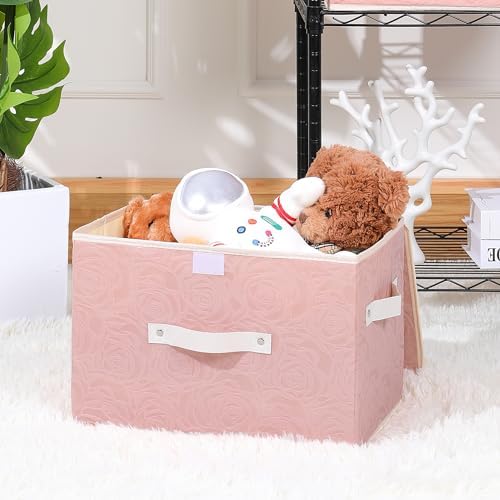 ANMINY Fabric Storage Box Bins with Lids, Rose Print, Pink, 4PCS Large - Image 7