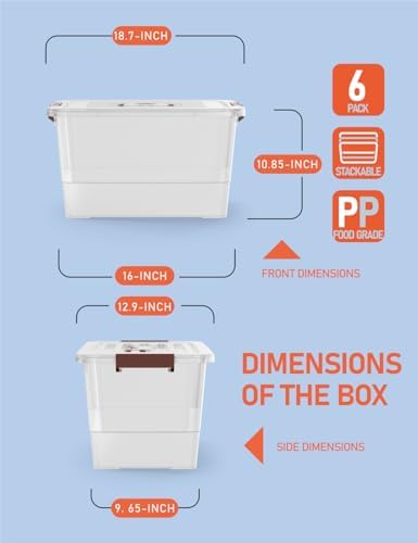 WYT 32 Qt Plastic Clear Storage Bin with Durable Lids and Latching Buckle, 6-Pack Tote Organizing Box Stackable and Nestable - Image 2