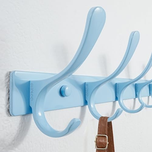 SKOLOO Coat Rack Wall Mounted - 10 Hooks, Pack of 2, Heavy Duty, Stainless Steel, Metal Coat Hanger, Sturdy Wall Hooks for Hanging Coats, Jacket, Clothes, Hat, Blue - Image 4