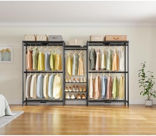 VIPEK X3S Expandable Closet System, Heavy Duty Freestanding Closet Organizer with Shoe Shelves, 5 Hanging Rods & 8 Adjustable Shelves, Fits 5.10 to 8.8 FT, Black - Image 5