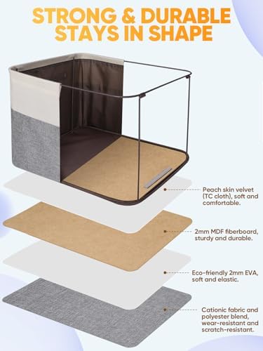 BALEINE 3 Pack Fabric Closet Storage Bins for Shelves, Linen Closet Organizers and Storage, Decorative Baskets for Organizing, Shelf, Clothes, Home, Office (Grey, 17''x13''x10.5'') - Image 3
