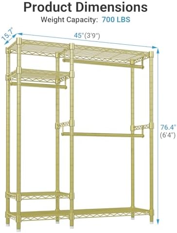 VIPEK V2 Heavy Duty Clothes Rack, Metal Closet Rack Organizer, Gold - Image 3