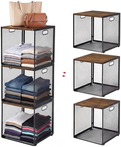 AceOrbit 3 Pcs Stackable Closet Storage Bins 12"x12"x12" Dark by Unknown