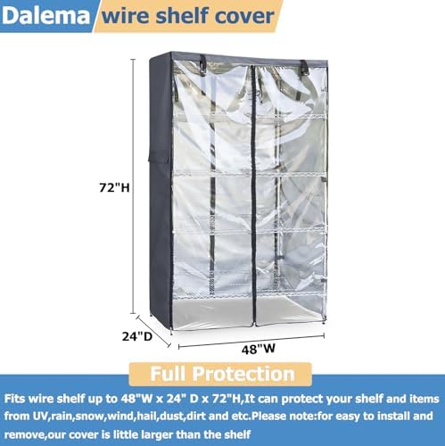 Waterproof Shelf Cover,600D Heavy Duty Dustproof Storage Wire Rack Covers,Outdoor Shelving Covers for Wire Shelves with Zipper 48''x24''x72'',Clear Front. - Image 3
