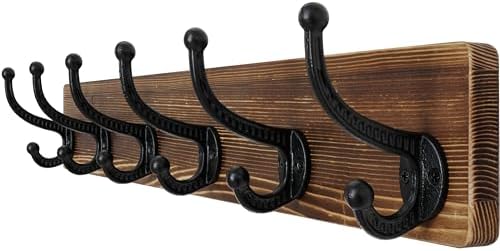 WEBI Rustic Coat Rack Wall Mount,24" Long 6 Cast Iron Coat Hooks Wall Mounted,Heavy Duty Wood Wall Coat Hanger Hooks for Hanging Coats,Jacket,Clothes,Backpack,Farmhouse,Brown by WEBI