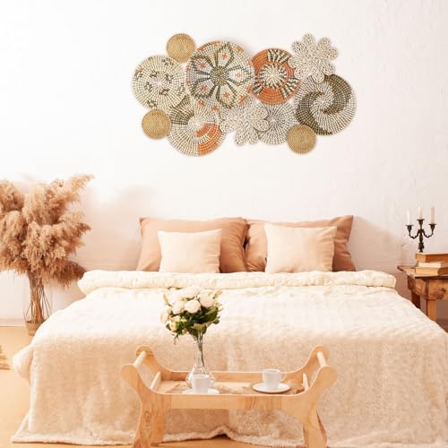 11 Pcs Boho Hanging Wall Basket Decor Handmade Woven Basket Wall Decorative Boho Wicker Baskets Placemats Round Farmhouse Bulrush Art for Rustic Home Decorations Christmas Gift(Cute) - Image 5