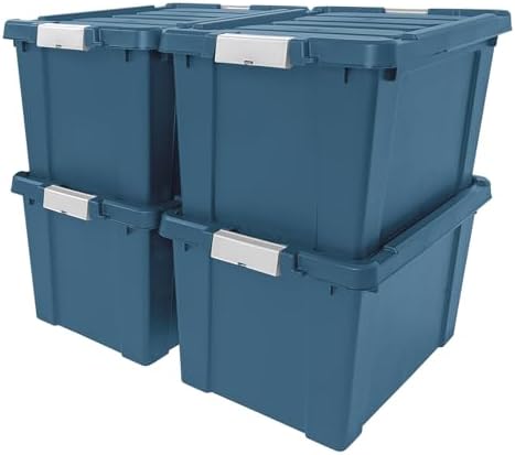IRIS USA 4-Pack 19 Gal Heavy Duty Lockable Storage Totes with lids, Navy by IRISUSA
