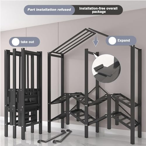 FPIGSHS Portable Wardrobe Closet Rack,1100lbs,Heavy-Duty Foldable Garment Rack With Cover，Freestanding Clothes Organizer System,enclosed Curtain Armoires For Hanging Clothes For Bedroom - Image 4