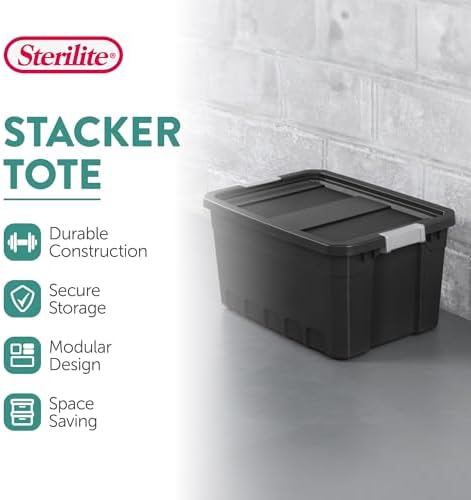 Sterilite Stacker Tote with Latching Lids for Garage, 19 Gallon, 12-Pack - Image 2